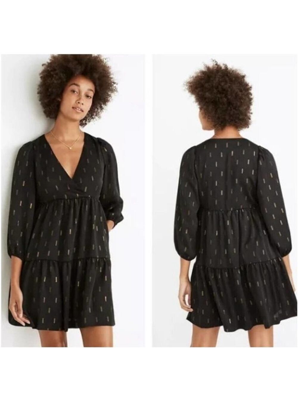 Madewell Metallic Jaquard tiered mini dress.